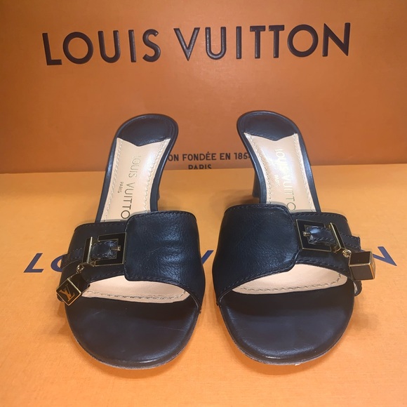 Louis Vuitton black leather dice mule heels - Picture 3 of 9